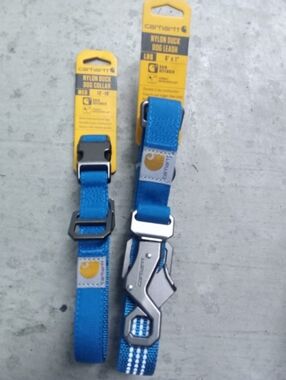 NWT • CARHARTT Field Dog Collar (MEDIUM) & Matching Leash (LARGE) • Marine Blue